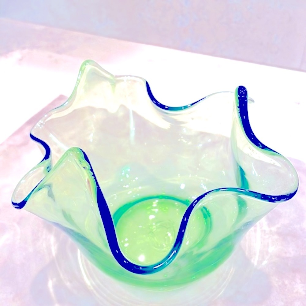 Hand Blown Bowl Free Form Mid Century Modern Vintage Handkerchief Design MCM